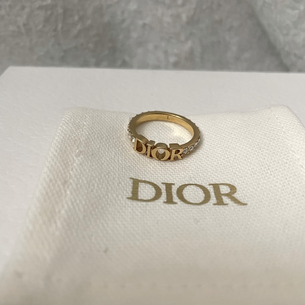 Dior Gold Logo Ring with Clear Stones